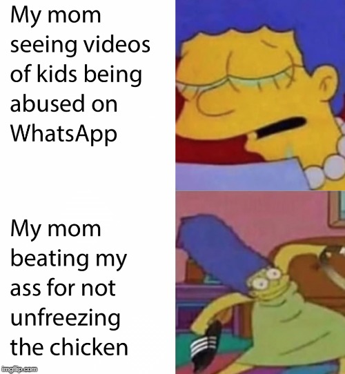 Literally No one | image tagged in the simpsons,whatsapp,chicken,beating children | made w/ Imgflip meme maker