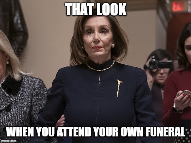 She doesn't even know she's bleeding yet. | THAT LOOK; WHEN YOU ATTEND YOUR OWN FUNERAL | image tagged in skeletor,nancy pelosi,dem impeachment,trump 2020 | made w/ Imgflip meme maker