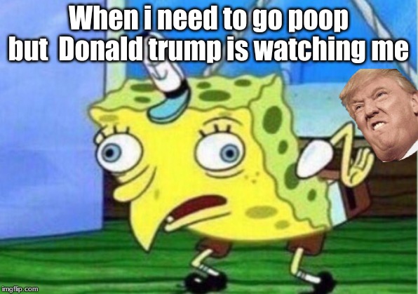 Mocking Spongebob Meme | When i need to go poop but  Donald trump is watching me | image tagged in memes,mocking spongebob | made w/ Imgflip meme maker