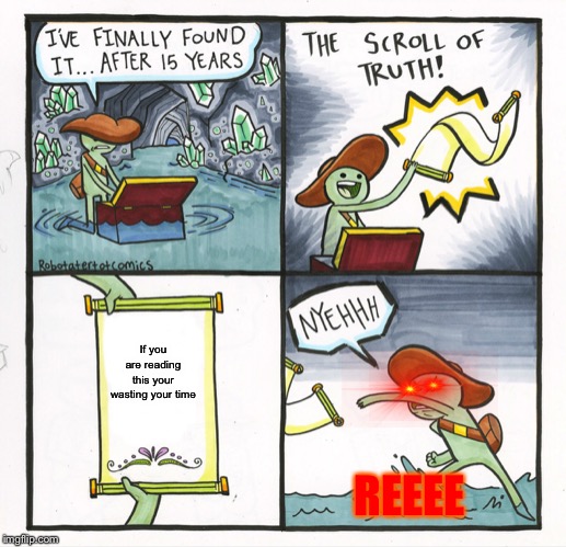The Scroll Of Truth | If you are reading this your wasting your time; REEEE | image tagged in memes,the scroll of truth | made w/ Imgflip meme maker