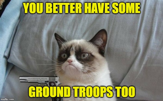 Grumpy cat gun | YOU BETTER HAVE SOME GROUND TROOPS TOO | image tagged in grumpy cat gun | made w/ Imgflip meme maker