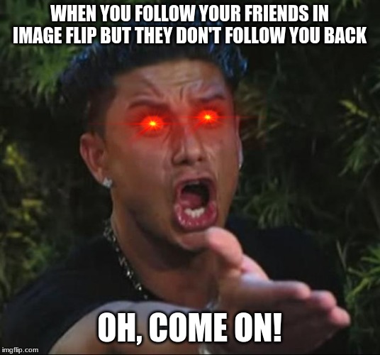 DJ Pauly D Meme | WHEN YOU FOLLOW YOUR FRIENDS IN IMAGE FLIP BUT THEY DON'T FOLLOW YOU BACK; OH, COME ON! | image tagged in memes,dj pauly d | made w/ Imgflip meme maker