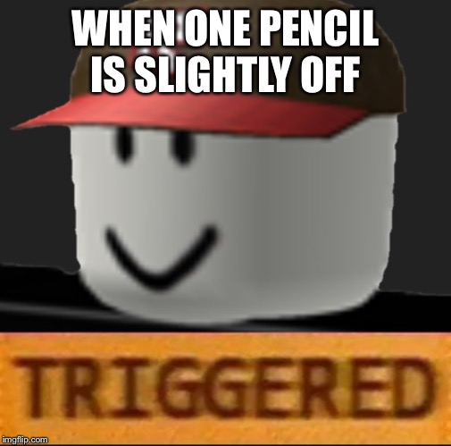 Roblox Triggered | WHEN ONE PENCIL IS SLIGHTLY OFF | image tagged in roblox triggered | made w/ Imgflip meme maker