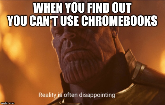 Reality is often dissapointing | WHEN YOU FIND OUT YOU CAN'T USE CHROMEBOOKS | image tagged in reality is often dissapointing | made w/ Imgflip meme maker
