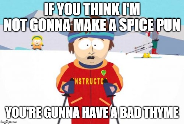 Super Cool Ski Instructor Meme | IF YOU THINK I'M NOT GONNA MAKE A SPICE PUN; YOU'RE GUNNA HAVE A BAD THYME | image tagged in memes,super cool ski instructor | made w/ Imgflip meme maker