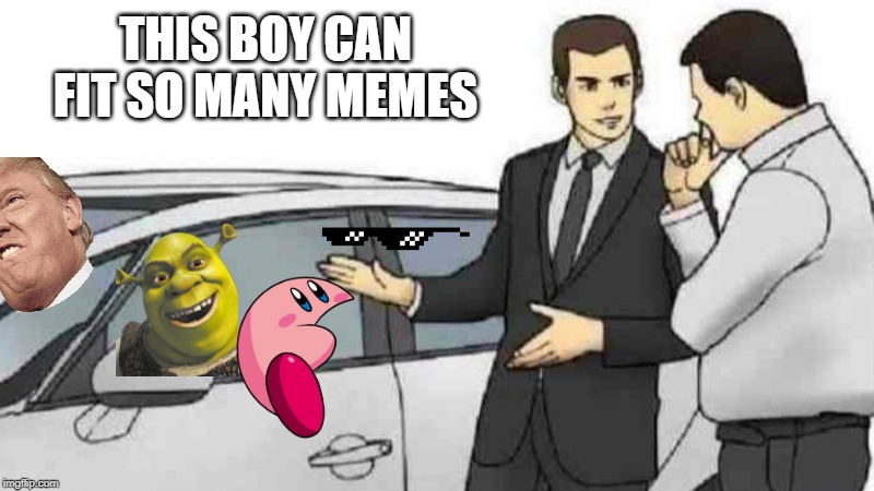 Car Salesman Slaps Roof Of Car | THIS BOY CAN FIT SO MANY MEMES | image tagged in memes,car salesman slaps roof of car | made w/ Imgflip meme maker