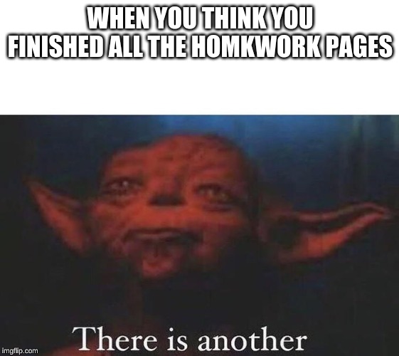 There is another | WHEN YOU THINK YOU FINISHED ALL THE HOMKWORK PAGES | image tagged in there is another | made w/ Imgflip meme maker