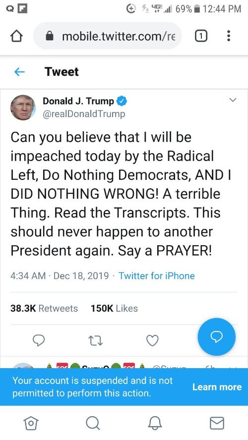 Trump tweet December 18, 2019 04:34 | image tagged in trump tweet,trump impeachment,sedition,due process,unconstitutional,bill of rights | made w/ Imgflip meme maker