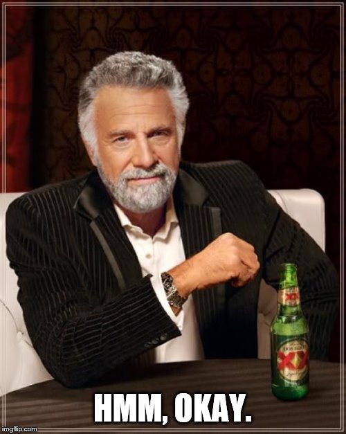 The Most Interesting Man In The World Meme | HMM, OKAY. | image tagged in memes,the most interesting man in the world | made w/ Imgflip meme maker