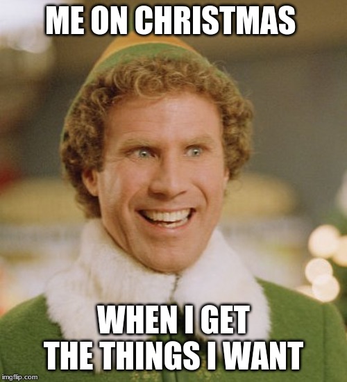 Buddy The Elf Meme | ME ON CHRISTMAS; WHEN I GET THE THINGS I WANT | image tagged in memes,buddy the elf | made w/ Imgflip meme maker