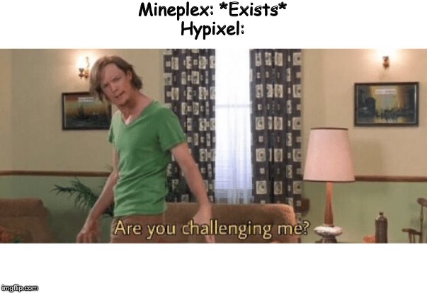 are you challenging me | Mineplex: *Exists*

Hypixel: | image tagged in are you challenging me | made w/ Imgflip meme maker