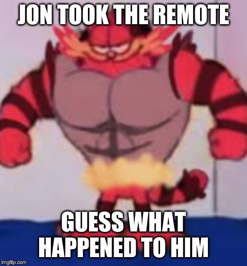 Garfield Growls | JON TOOK THE REMOTE; GUESS WHAT HAPPENED TO HIM | image tagged in garfield growls | made w/ Imgflip meme maker