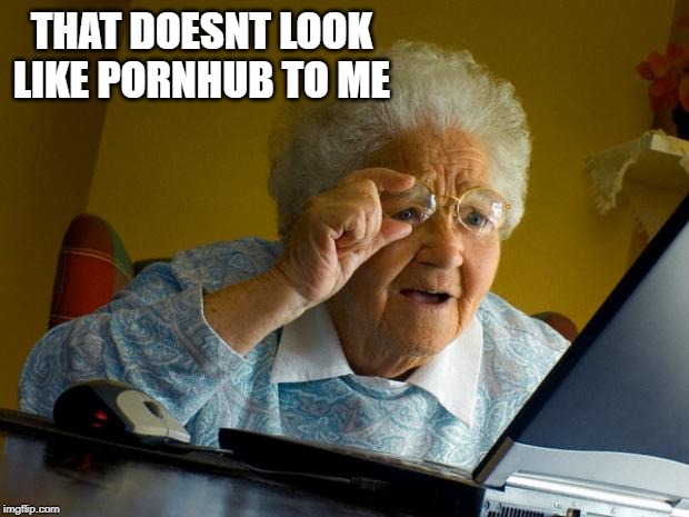 Old lady at computer finds the Internet | THAT DOESNT LOOK LIKE PORNHUB TO ME | image tagged in old lady at computer finds the internet | made w/ Imgflip meme maker