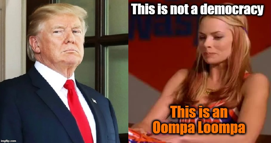 This is not a democracy; This is an Oompa Loompa | image tagged in cheerleaders,donald trump | made w/ Imgflip meme maker