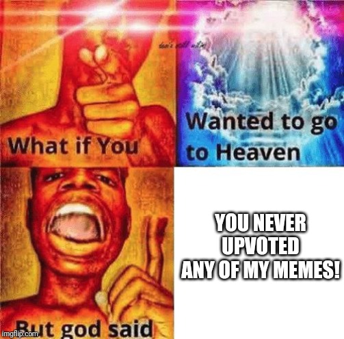 What if you wanted to go to heaven? | YOU NEVER UPVOTED ANY OF MY MEMES! | image tagged in what if you wanted to go to heaven | made w/ Imgflip meme maker