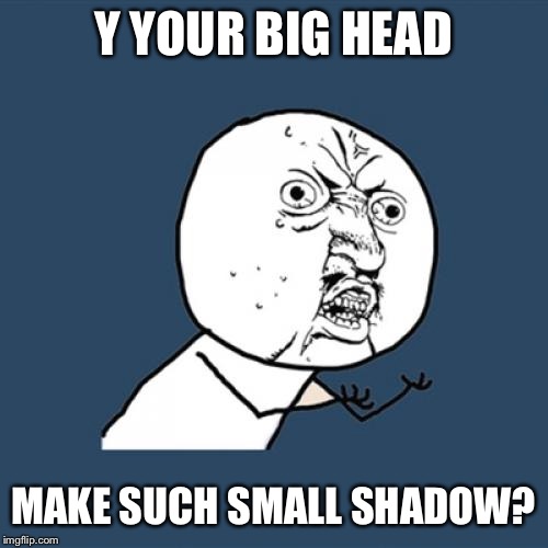 Y U No Meme | Y YOUR BIG HEAD MAKE SUCH SMALL SHADOW? | image tagged in memes,y u no | made w/ Imgflip meme maker