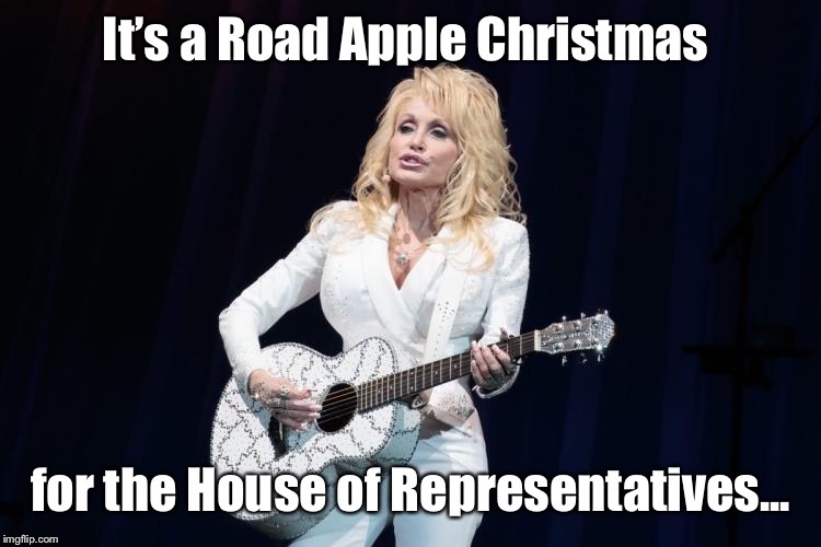 Wait for it in Xmas 2020 | image tagged in dolly parton,hard candy christmas,road apple christmas,horse manure,impeachment,house of representatives | made w/ Imgflip meme maker