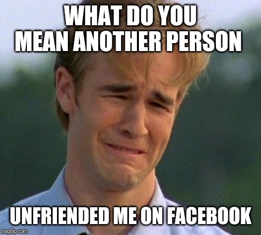 1990s First World Problems Meme | WHAT DO YOU MEAN ANOTHER PERSON; UNFRIENDED ME ON FACEBOOK | image tagged in memes,1990s first world problems | made w/ Imgflip meme maker