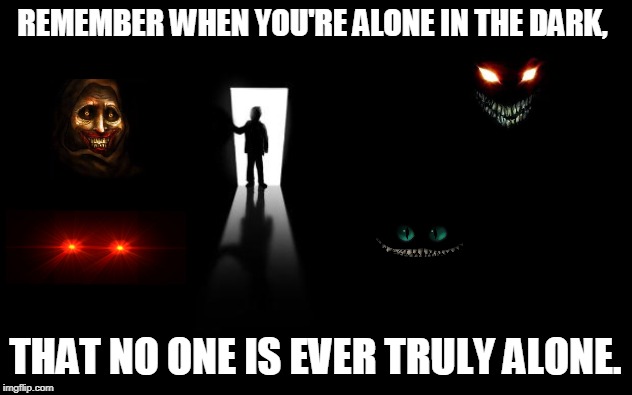 You have lots of little things living in and on you. |  REMEMBER WHEN YOU'RE ALONE IN THE DARK, THAT NO ONE IS EVER TRULY ALONE. | image tagged in dark room | made w/ Imgflip meme maker