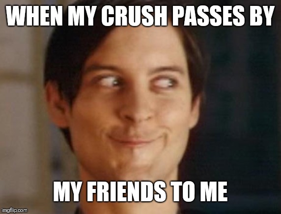 Spiderman Peter Parker | WHEN MY CRUSH PASSES BY; MY FRIENDS TO ME | image tagged in memes,spiderman peter parker | made w/ Imgflip meme maker