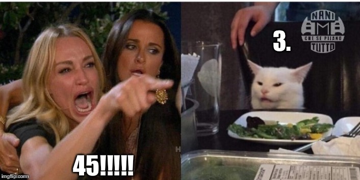 white cat table | 3. 45!!!!! | image tagged in white cat table | made w/ Imgflip meme maker
