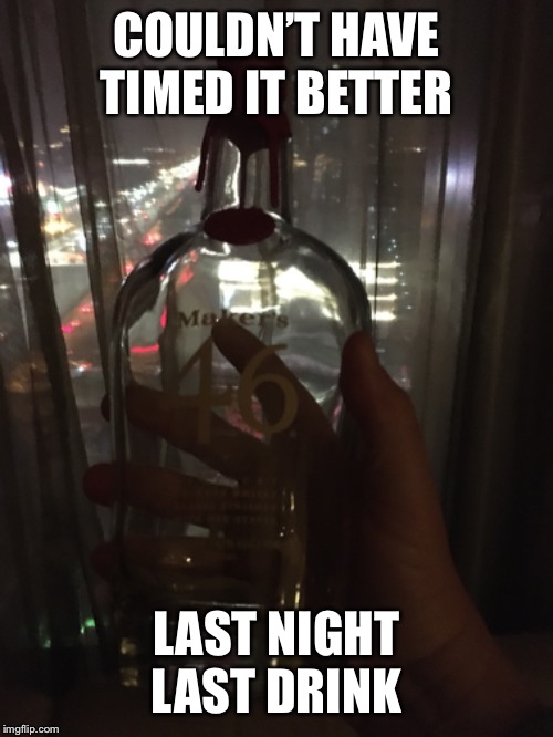Last night in China. Leaving early in the morning for home | COULDN’T HAVE TIMED IT BETTER; LAST NIGHT LAST DRINK | image tagged in great trip | made w/ Imgflip meme maker