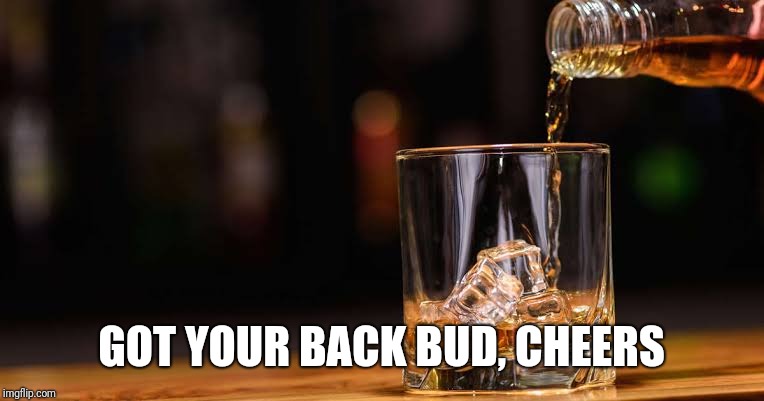 Bourbon and Ice | GOT YOUR BACK BUD, CHEERS | image tagged in bourbon and ice | made w/ Imgflip meme maker