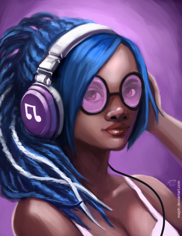 High Quality Anime Girl With Blue Hair Listening to Music Blank Meme Template