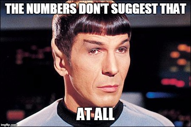 Condescending Spock | THE NUMBERS DON'T SUGGEST THAT AT ALL | image tagged in condescending spock | made w/ Imgflip meme maker