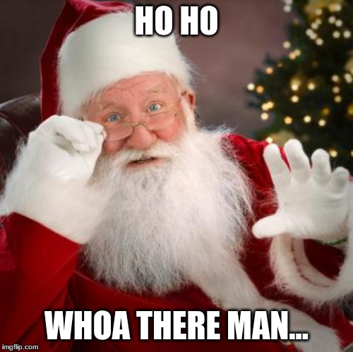 fuck comfortable santa | HO HO WHOA THERE MAN... | image tagged in fuck comfortable santa | made w/ Imgflip meme maker