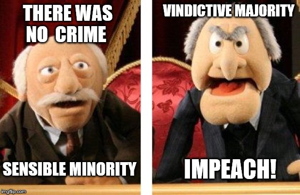 Minorities always get stomped on | VINDICTIVE MAJORITY; THERE WAS NO  CRIME; IMPEACH! SENSIBLE MINORITY | image tagged in muppet critics divided,memes,political | made w/ Imgflip meme maker