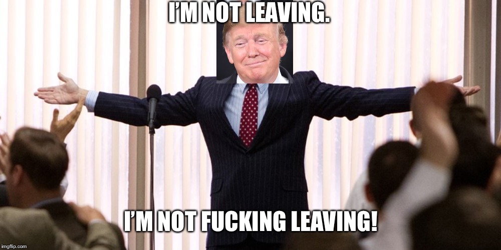 Wolf of Wall Street - I'm not leaving | I’M NOT LEAVING. I’M NOT FUCKING LEAVING! | image tagged in wolf of wall street - i'm not leaving | made w/ Imgflip meme maker