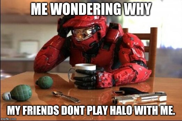 Halo | ME WONDERING WHY; MY FRIENDS DONT PLAY HALO WITH ME. | image tagged in halo | made w/ Imgflip meme maker