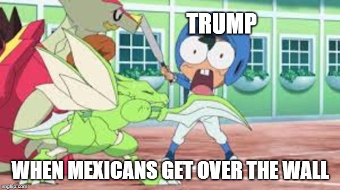 pokemon sun and moon face meme | TRUMP; WHEN MEXICANS GET OVER THE WALL | image tagged in pokemon sun and moon face meme | made w/ Imgflip meme maker