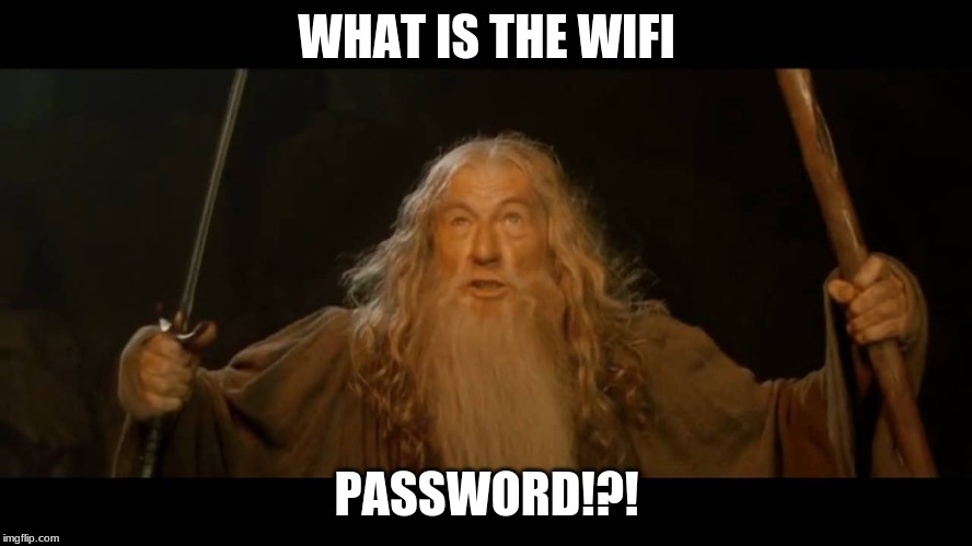 Gandalf - you shall not pass | WHAT IS THE WIFI; PASSWORD!?! | image tagged in gandalf - you shall not pass | made w/ Imgflip meme maker