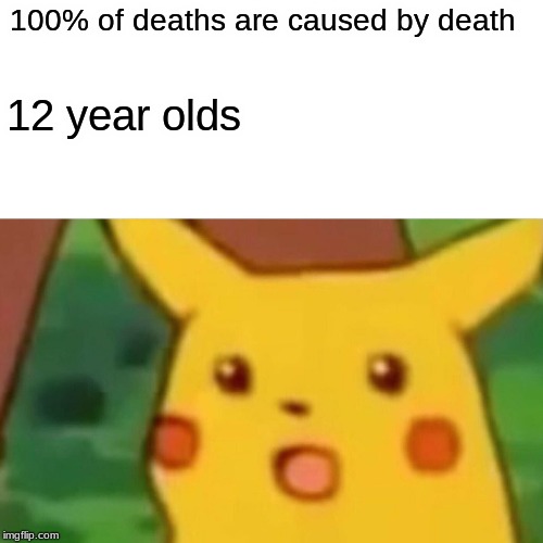 Surprised Pikachu Meme | 100% of deaths are caused by death; 12 year olds | image tagged in memes,surprised pikachu | made w/ Imgflip meme maker