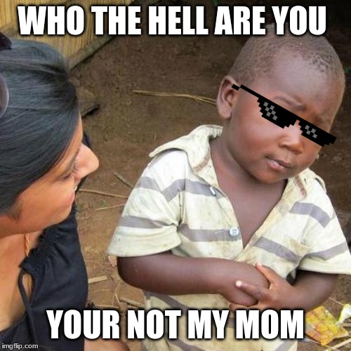 Third World Skeptical Kid | WHO THE HELL ARE YOU; YOUR NOT MY MOM | image tagged in memes,third world skeptical kid | made w/ Imgflip meme maker