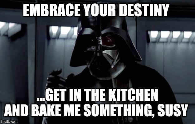 Darth Vader | EMBRACE YOUR DESTINY ...GET IN THE KITCHEN AND BAKE ME SOMETHING, SUSY | image tagged in darth vader | made w/ Imgflip meme maker