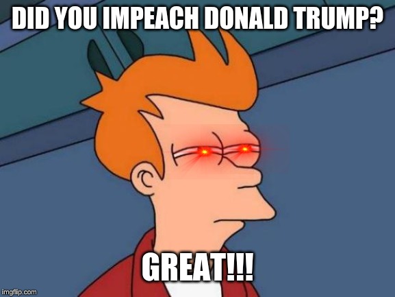 Futurama Fry | DID YOU IMPEACH DONALD TRUMP? GREAT!!! | image tagged in memes,futurama fry | made w/ Imgflip meme maker