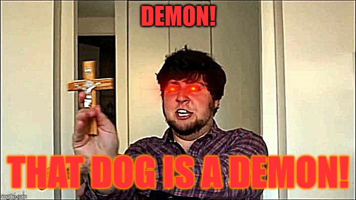 Outta This House! Jontron | DEMON! THAT DOG IS A DEMON! | image tagged in outta this house jontron | made w/ Imgflip meme maker