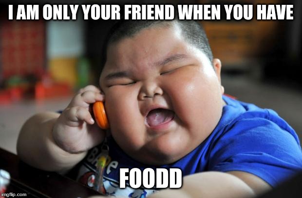 Fat Asian Kid | I AM ONLY YOUR FRIEND WHEN YOU HAVE; FOODD | image tagged in fat asian kid | made w/ Imgflip meme maker