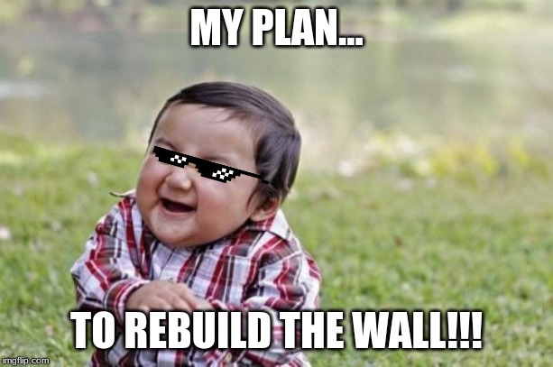 Evil Toddler | MY PLAN... TO REBUILD THE WALL!!! | image tagged in memes,evil toddler | made w/ Imgflip meme maker