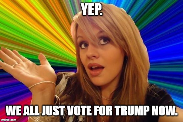 Dumb Blonde Meme | YEP. WE ALL JUST VOTE FOR TRUMP NOW. | image tagged in memes,dumb blonde | made w/ Imgflip meme maker
