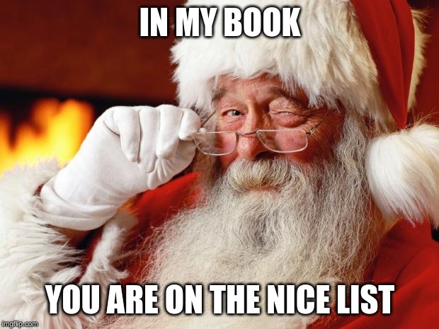 santa | IN MY BOOK YOU ARE ON THE NICE LIST | image tagged in santa | made w/ Imgflip meme maker