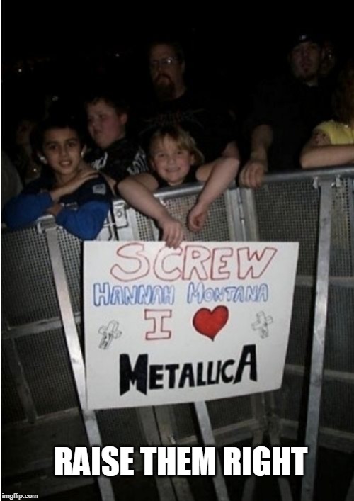 rock | RAISE THEM RIGHT | image tagged in metallica | made w/ Imgflip meme maker