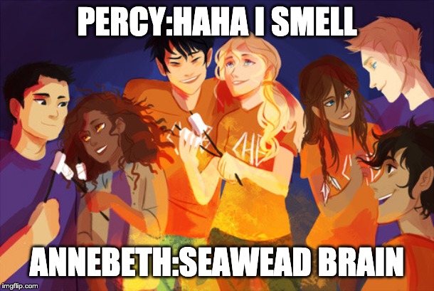 i smell | PERCY:HAHA I SMELL; ANNEBETH:SEAWEAD BRAIN | image tagged in inhaling seagull | made w/ Imgflip meme maker