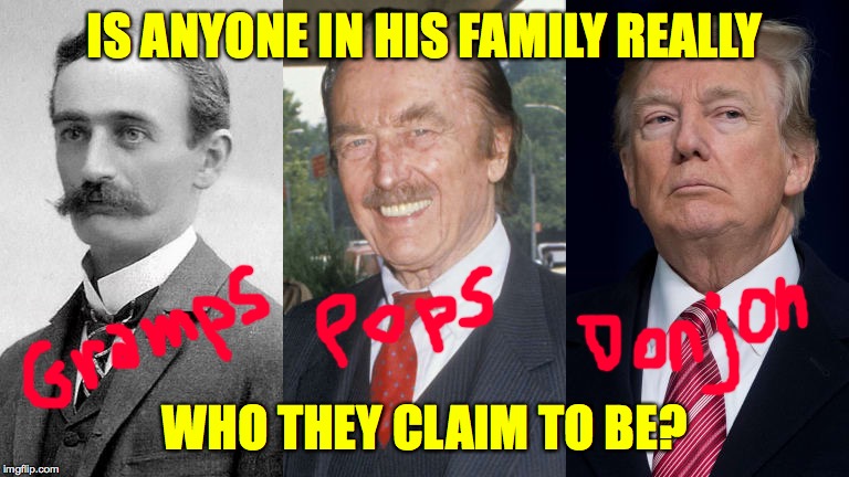 Separated at conception?  I think Gramps played Eric on That 70s Show. | IS ANYONE IN HIS FAMILY REALLY; WHO THEY CLAIM TO BE? | image tagged in memes,trump birth certificate,roots,separated at conception,maybe all the world is a stage | made w/ Imgflip meme maker