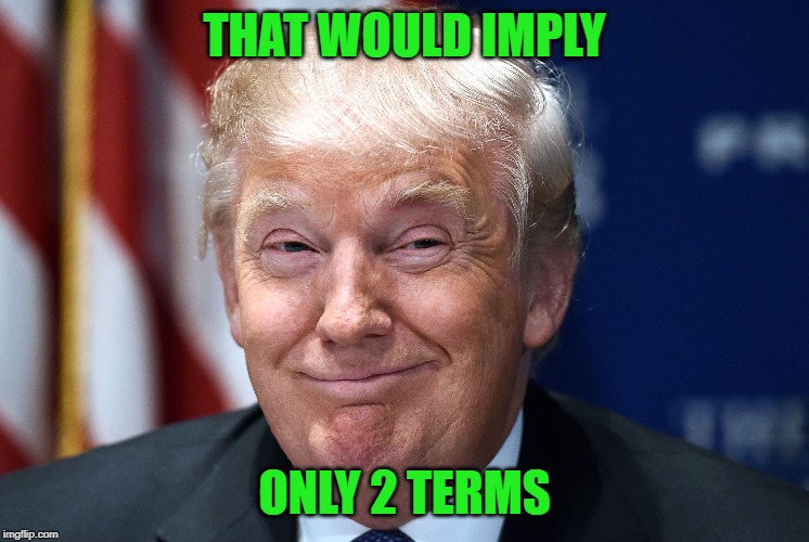 Trump smiles | THAT WOULD IMPLY ONLY 2 TERMS | image tagged in trump smiles | made w/ Imgflip meme maker