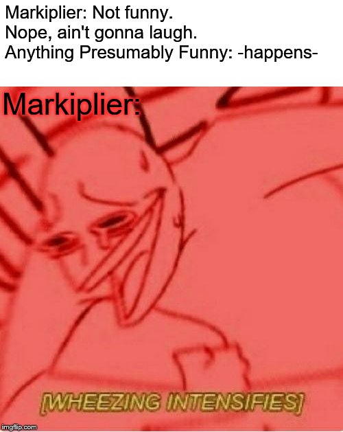 Wheeze | Markiplier: Not funny. Nope, ain't gonna laugh.
Anything Presumably Funny: -happens-; Markiplier: | image tagged in wheeze,markiplier,gamers | made w/ Imgflip meme maker