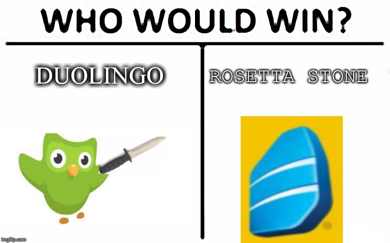 Who Would Win? | DUOLINGO; ROSETTA STONE | image tagged in memes,who would win | made w/ Imgflip meme maker